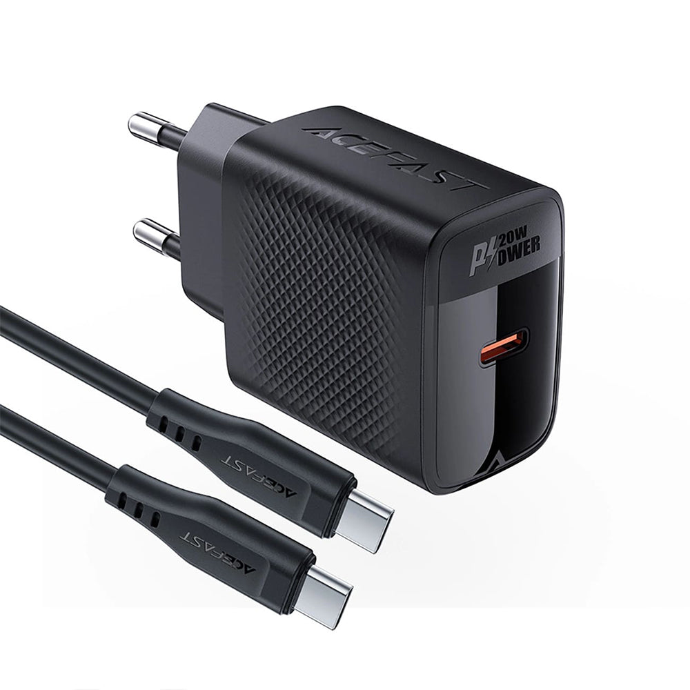 Síťová nabíječka s kabelem USB-C Acefast A82, 20W, 3A, 1 x USB-C, černá