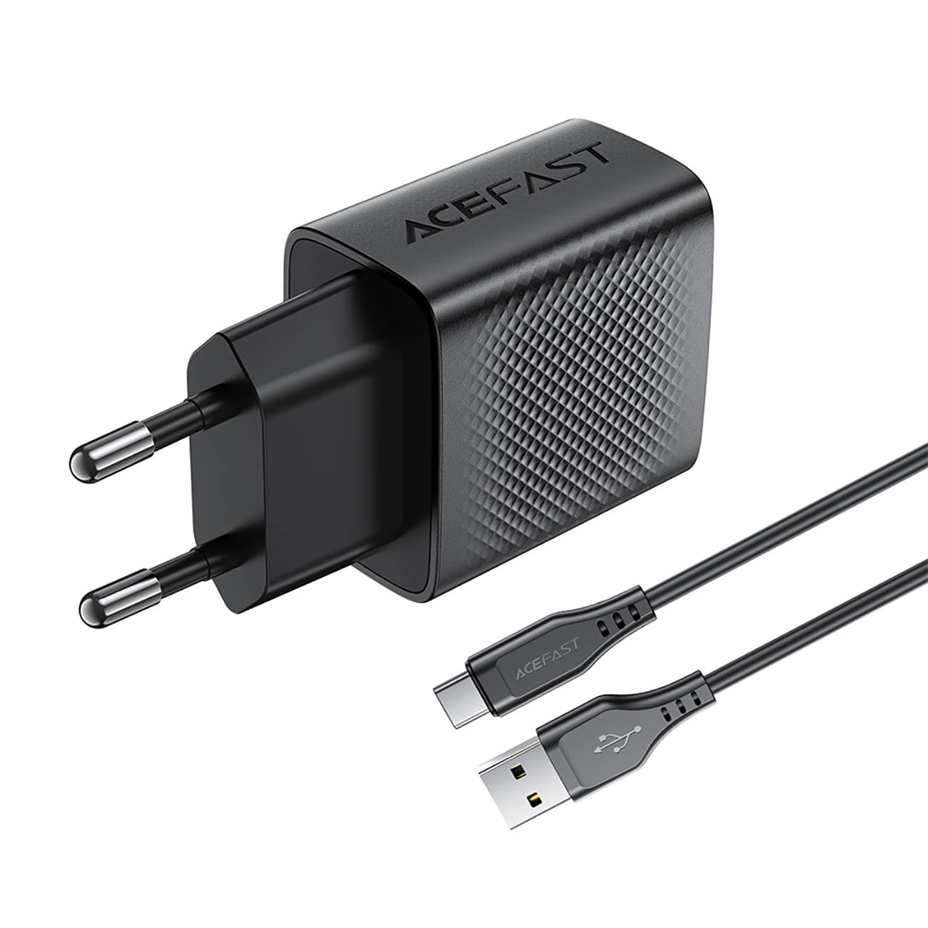 Síťová nabíječka s kabelem USB-C Acefast A90, 18W, 3A, 1 x USB-A, černá