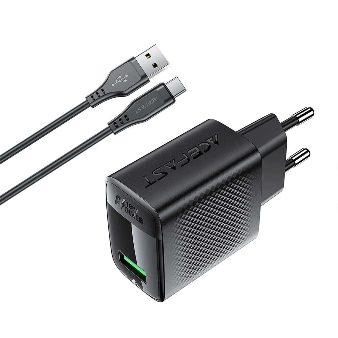 Síťová nabíječka s kabelem USB-C Acefast A90, 18W, 3A, 1 x USB-A, černá