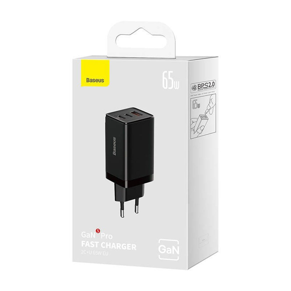 Síťová nabíječka s kabelem USB-C Baseus GaN5 Pro, 65W, 3.25A, 1 x USB-A - 2 x USB-C, Černá C0206500