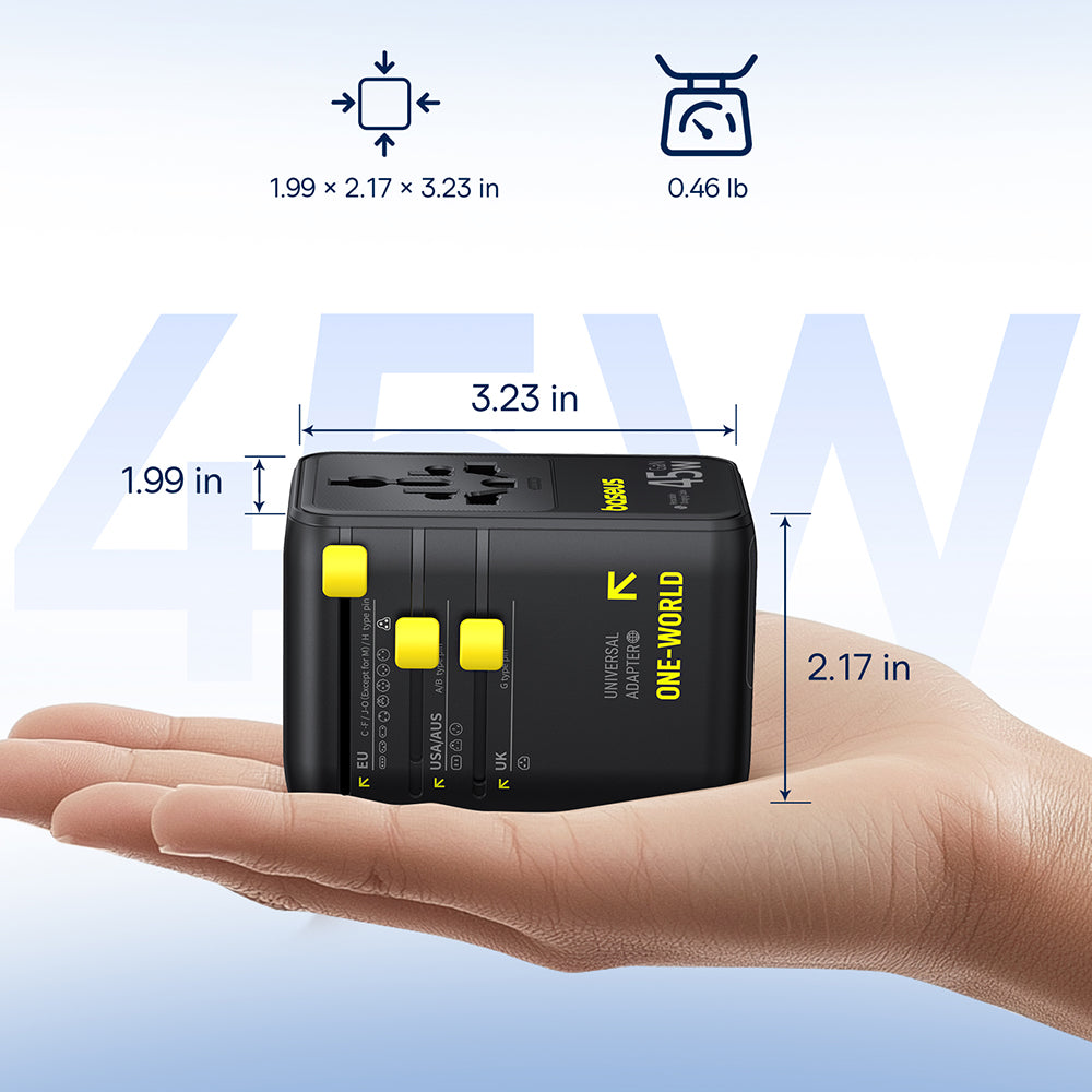 Síťová nabíječka s kabelem USB-C Baseus Travel PicoGo AG11, 45W, 2 x zásuvka - 1 x USB-C - 2 x USB-A, černá E0307F00