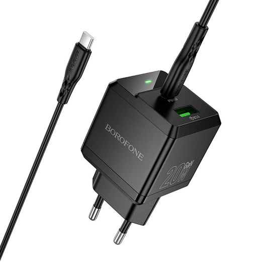 Síťová nabíječka s kabelem USB-C Borofone BN19 Intenso, 20W, 3A, 1 x USB-A - 1 x USB-C, černá