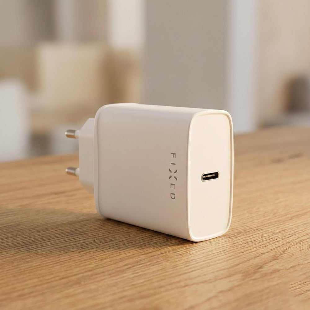 Síťová nabíječka s kabelem USB-C Fixed, 20W, 3A, 1 x USB-C, bílá