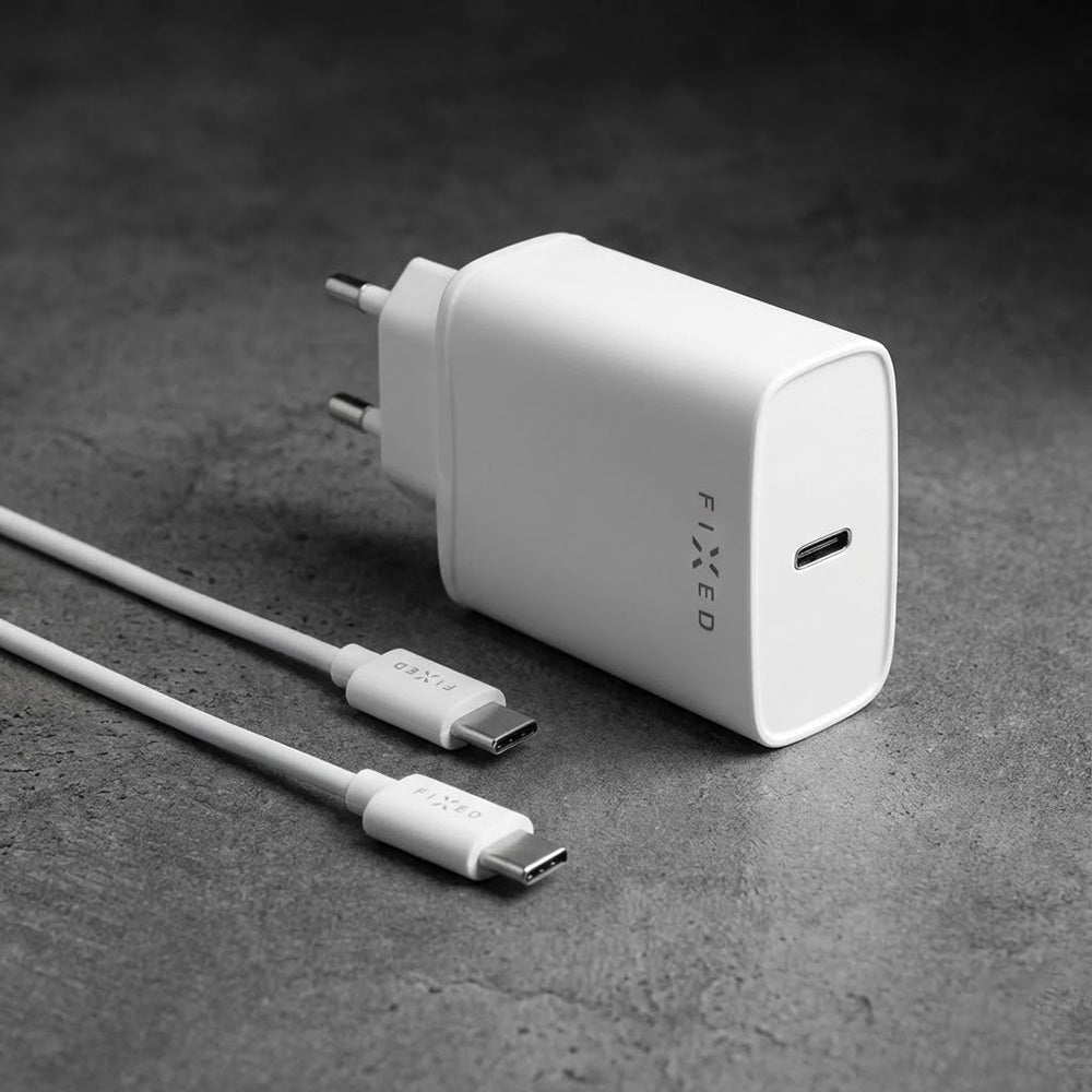 Síťová nabíječka s kabelem USB-C Fixed, 20W, 3A, 1 x USB-C, bílá