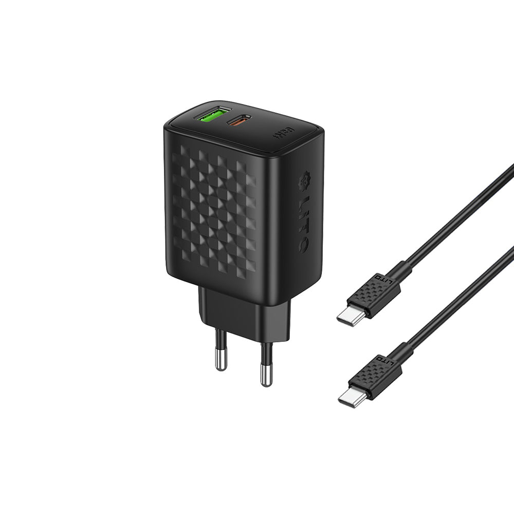 Síťová nabíječka s kabelem USB-C Lito LC24T, 65W, 3.25A, 1 x USB-A - 1 x USB-C, černá