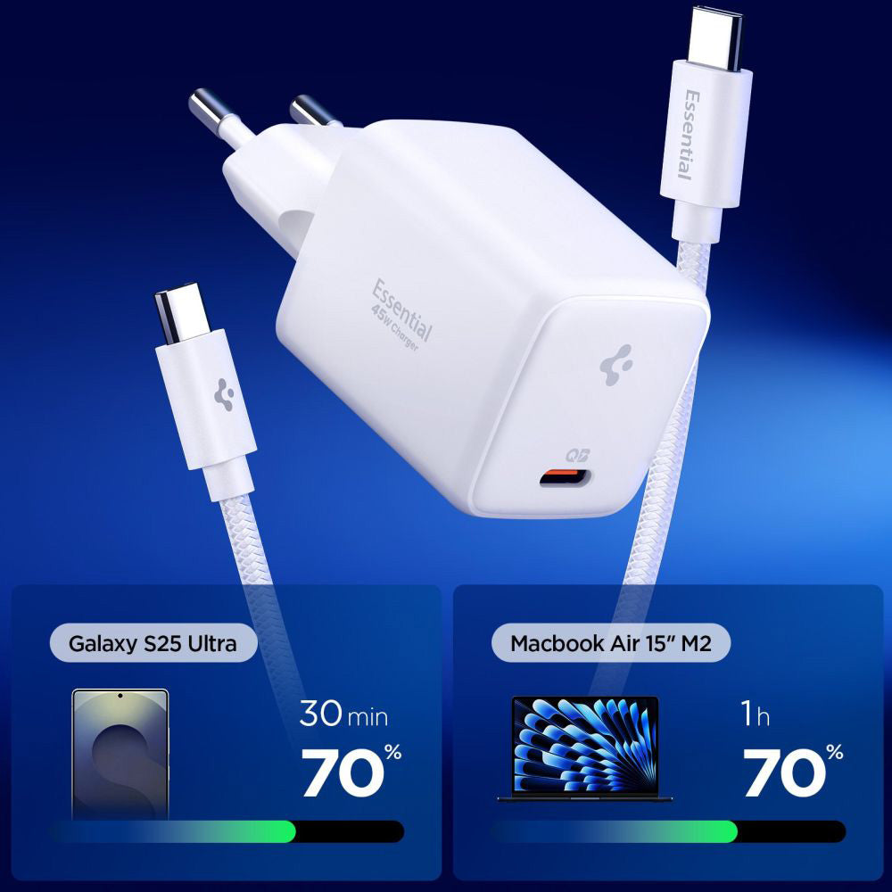 Síťová nabíječka s kabelem USB-C Spigen EE451EU Essential, 45W, 3A, 1 x USB-C, Bílá ACH09473