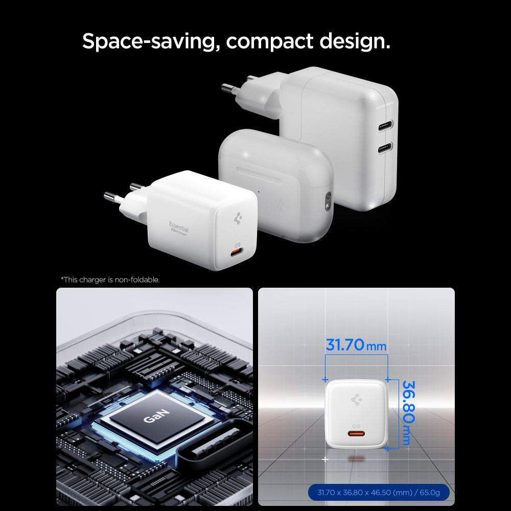 Síťová nabíječka s kabelem USB-C Spigen EE451EU Essential, 45W, 3A, 1 x USB-C, Bílá ACH09473