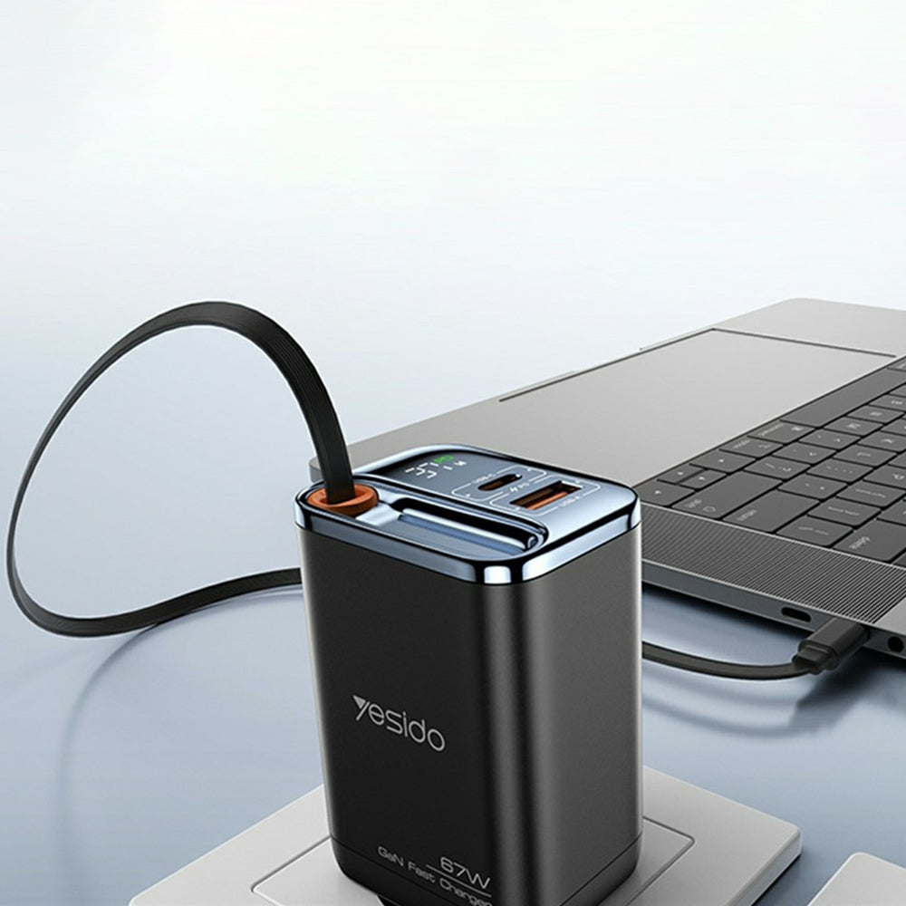 Síťová nabíječka s kabelem USB-C Yesido YC100 Display, 67W, 3.35A, 1 x USB-A - 1 x USB-C, černá