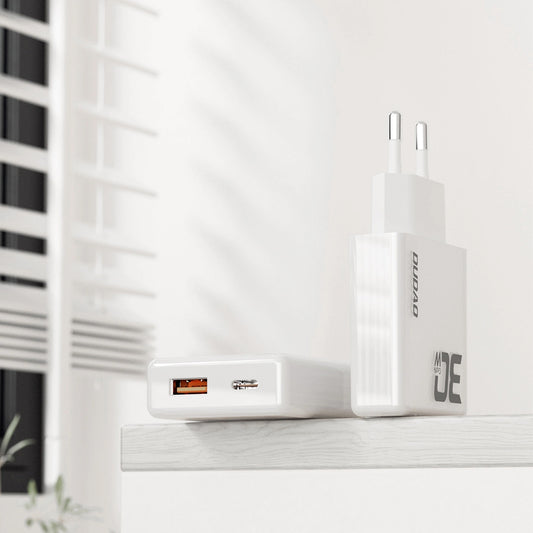 Síťová nabíječka Dudao A30EU, 30W, 3A, 1 x USB-A - 1 x USB-C, bílá