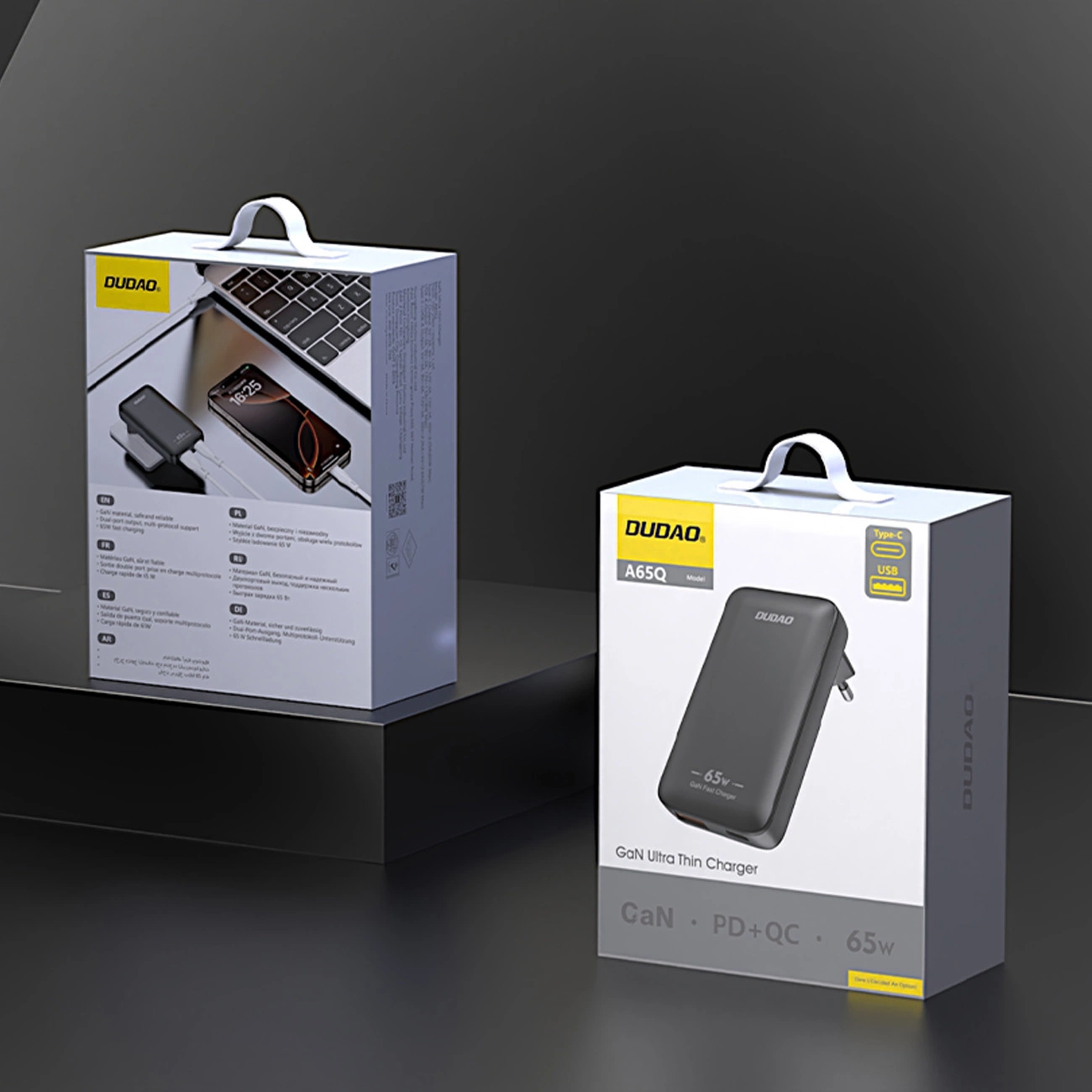 Síťová nabíječka Dudao A65Q Travel, 65W, 3.25A, 1 x USB-A - 1 x USB-C, Černá