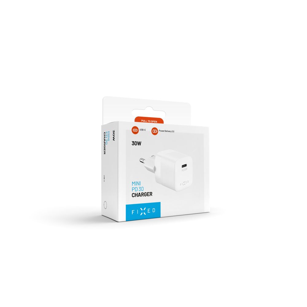 Síťová nabíječka Fixed Mini, 30W, 3A, 1 x USB-C, Bílá