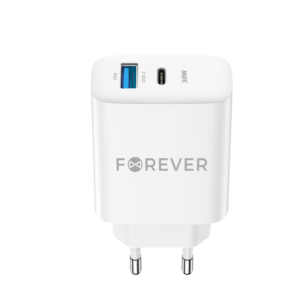 Síťová nabíječka Forever TC-07-30AC, 30W, 3A, 1 x USB-A - 1 x USB-C, bílá
