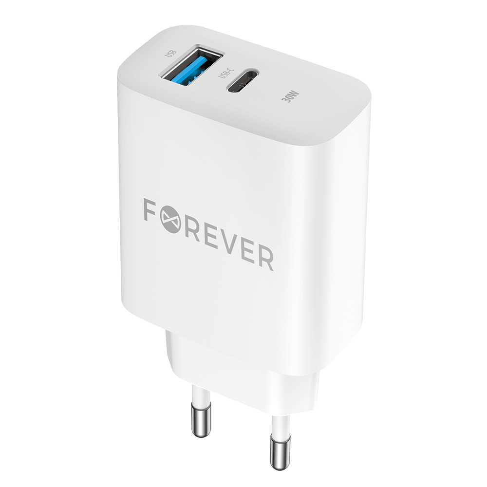 Síťová nabíječka Forever TC-07-30AC, 30W, 3A, 1 x USB-A - 1 x USB-C, bílá