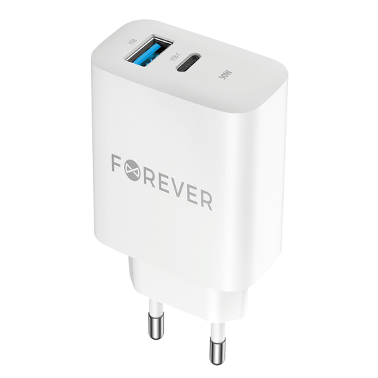 Síťová nabíječka Forever TC-07-30AC, 30W, 3A, 1 x USB-A - 1 x USB-C, bílá