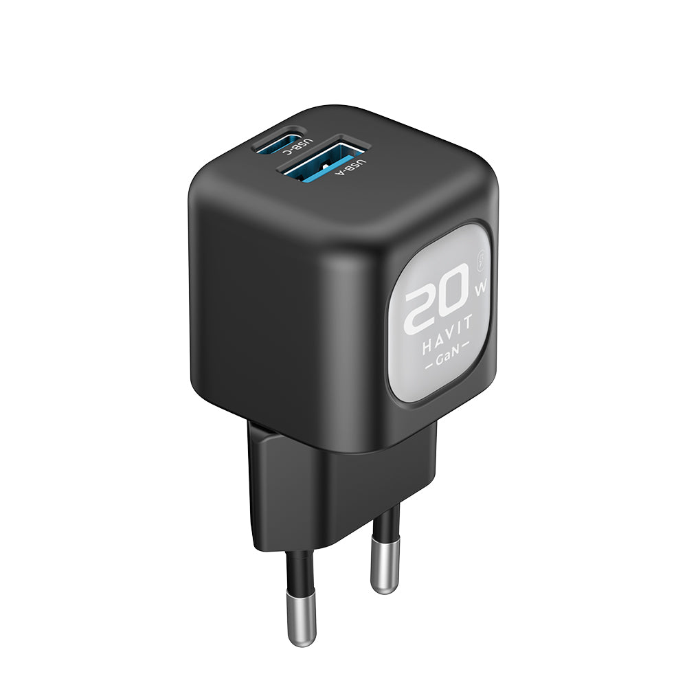 Síťová nabíječka HAVIT UC220, 20W, 3A, 1 x USB-A - 1 x USB-C, Černě šedá