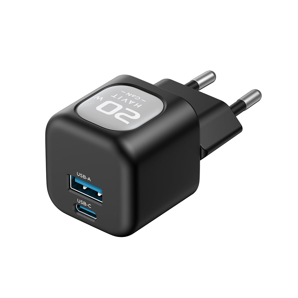Síťová nabíječka HAVIT UC220, 20W, 3A, 1 x USB-A - 1 x USB-C, Černě šedá