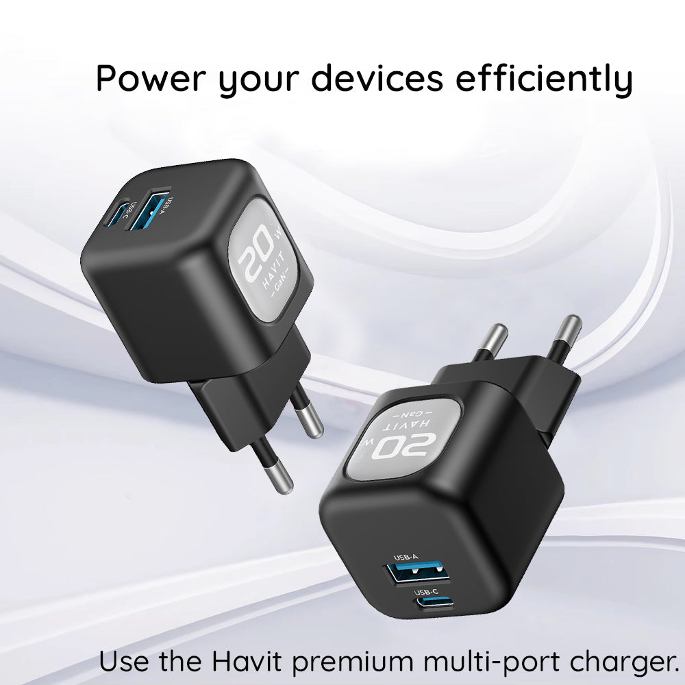 Síťová nabíječka HAVIT UC220, 20W, 3A, 1 x USB-A - 1 x USB-C, Černě šedá