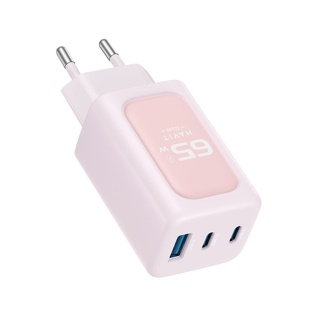 Síťová nabíječka HAVIT UC260, 65W, 3A, 1 x USB-A - 2 x USB-C, Růžová