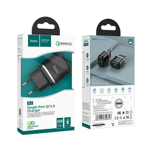 Síťová nabíječka HOCO N3, 18W, 3A, 1 x USB-A, Černá