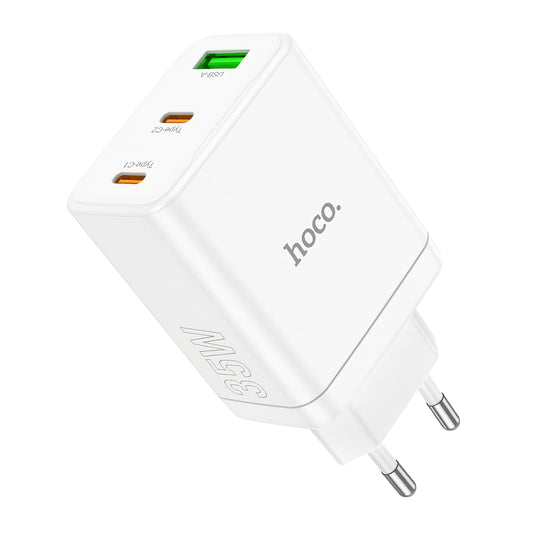 Síťová nabíječka HOCO N33, 35W, 3A, 1 x USB-A - 2 x USB-C, bílá