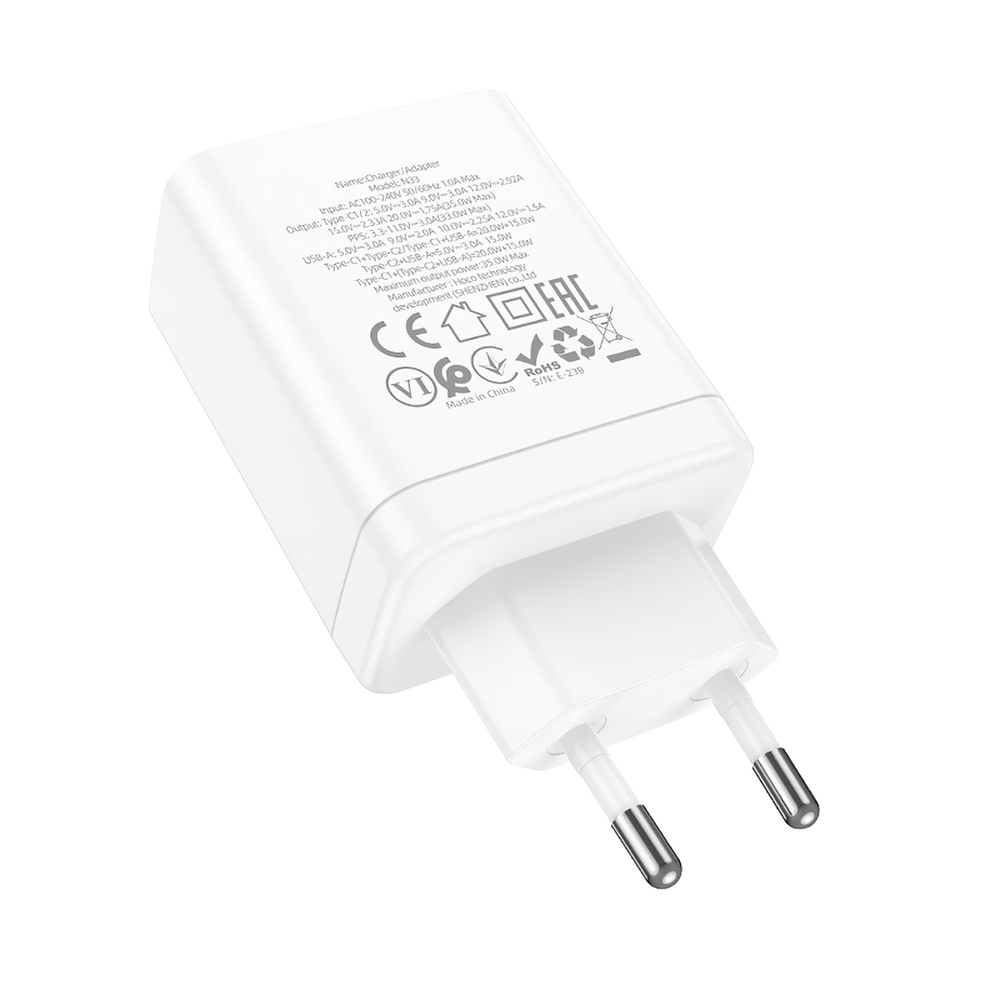 Síťová nabíječka HOCO N33, 35W, 3A, 1 x USB-A - 2 x USB-C, bílá