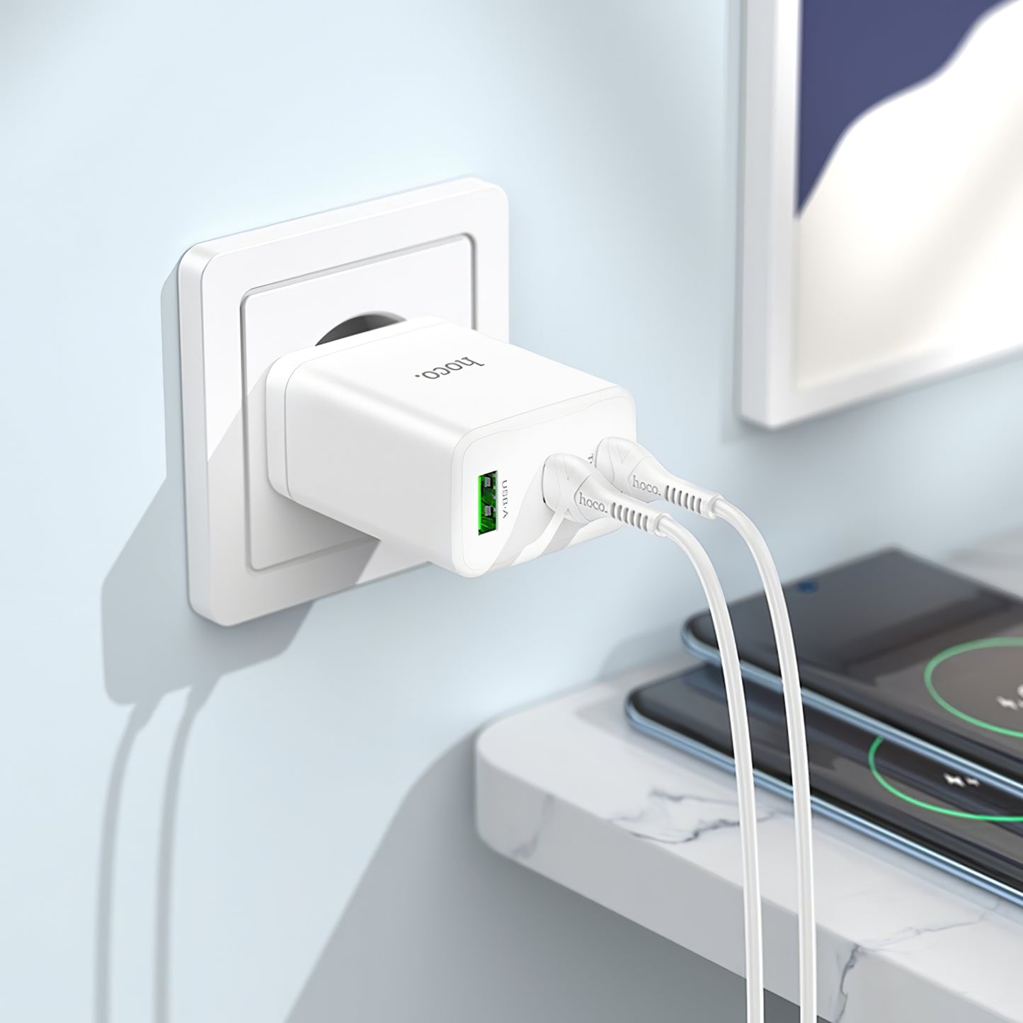 Síťová nabíječka HOCO N33, 35W, 3A, 1 x USB-A - 2 x USB-C, bílá