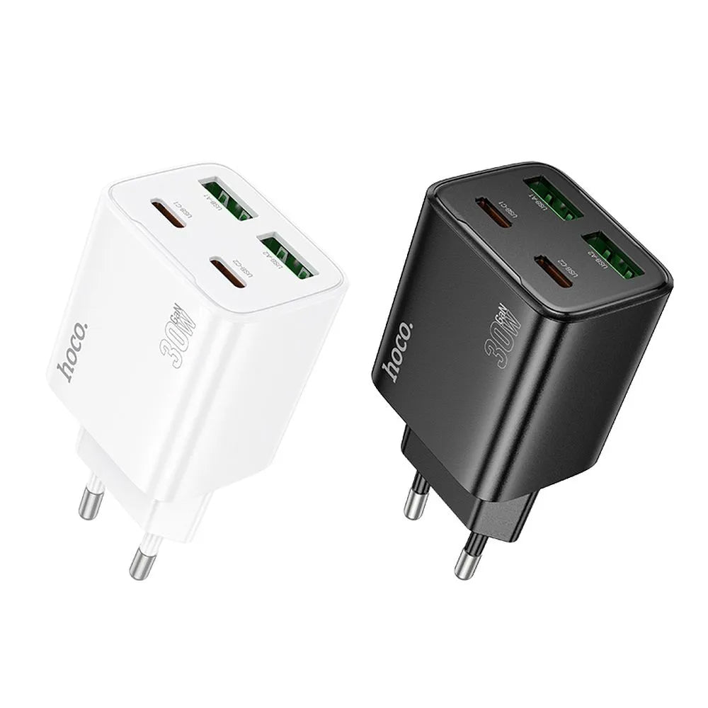 HOCO N56 Network Charger, 30W, 3A, 2 x USB-A - 2 x USB-C, Black