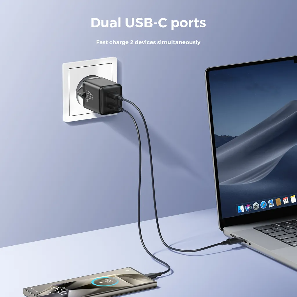 Síťová nabíječka Joyroom JR-TCG17, 45W, 3A, 2 x USB-C, Černá