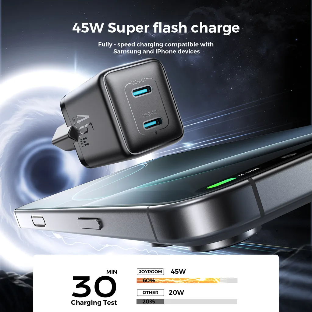 Síťová nabíječka Joyroom JR-TCG17, 45W, 3A, 2 x USB-C, Černá