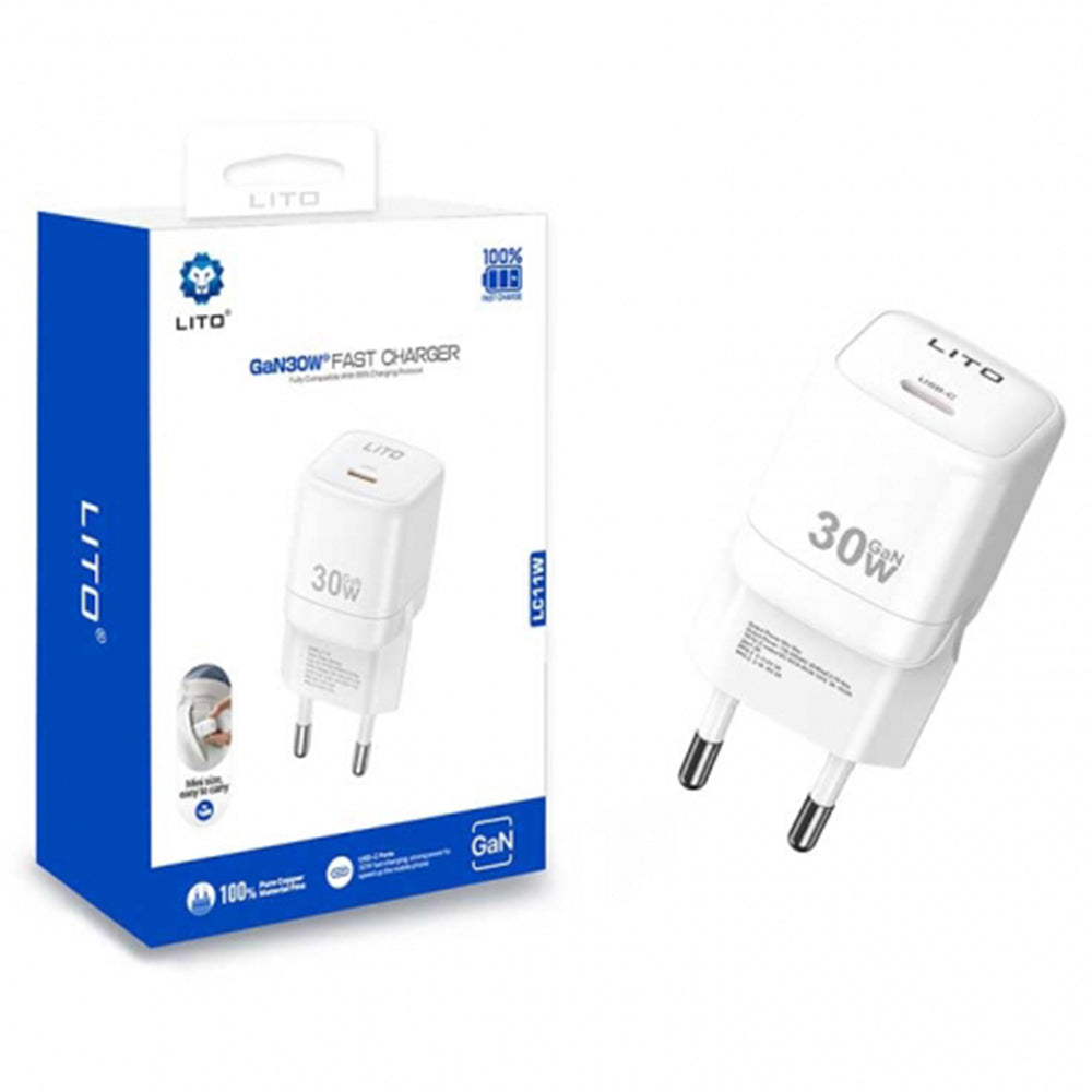 Síťová nabíječka Lito LC11, 30W, 3A, 1 x USB-C, Bílá