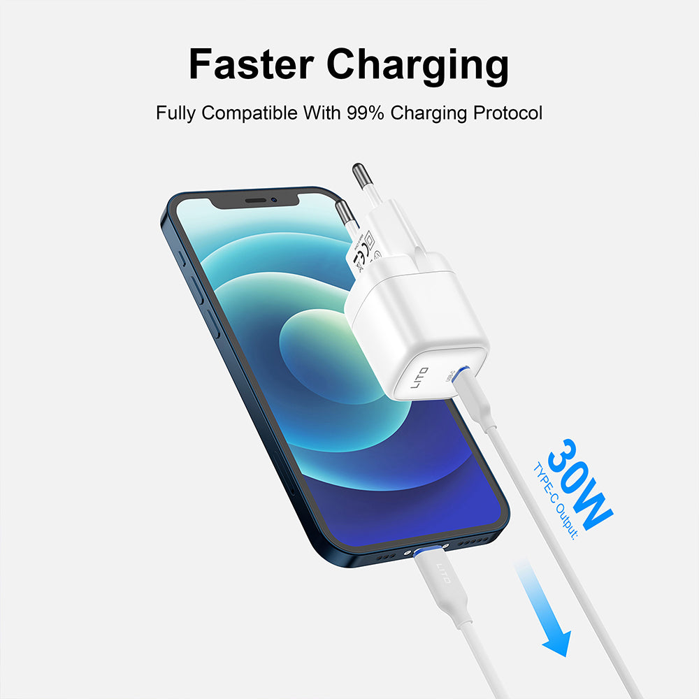 Síťová nabíječka Lito LC11, 30W, 3A, 1 x USB-C, Bílá