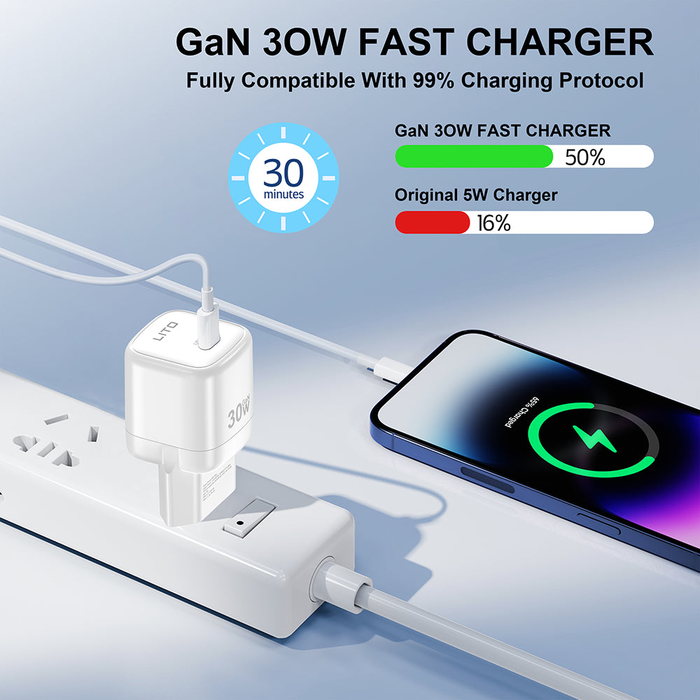 Síťová nabíječka Lito LC11, 30W, 3A, 1 x USB-C, Bílá