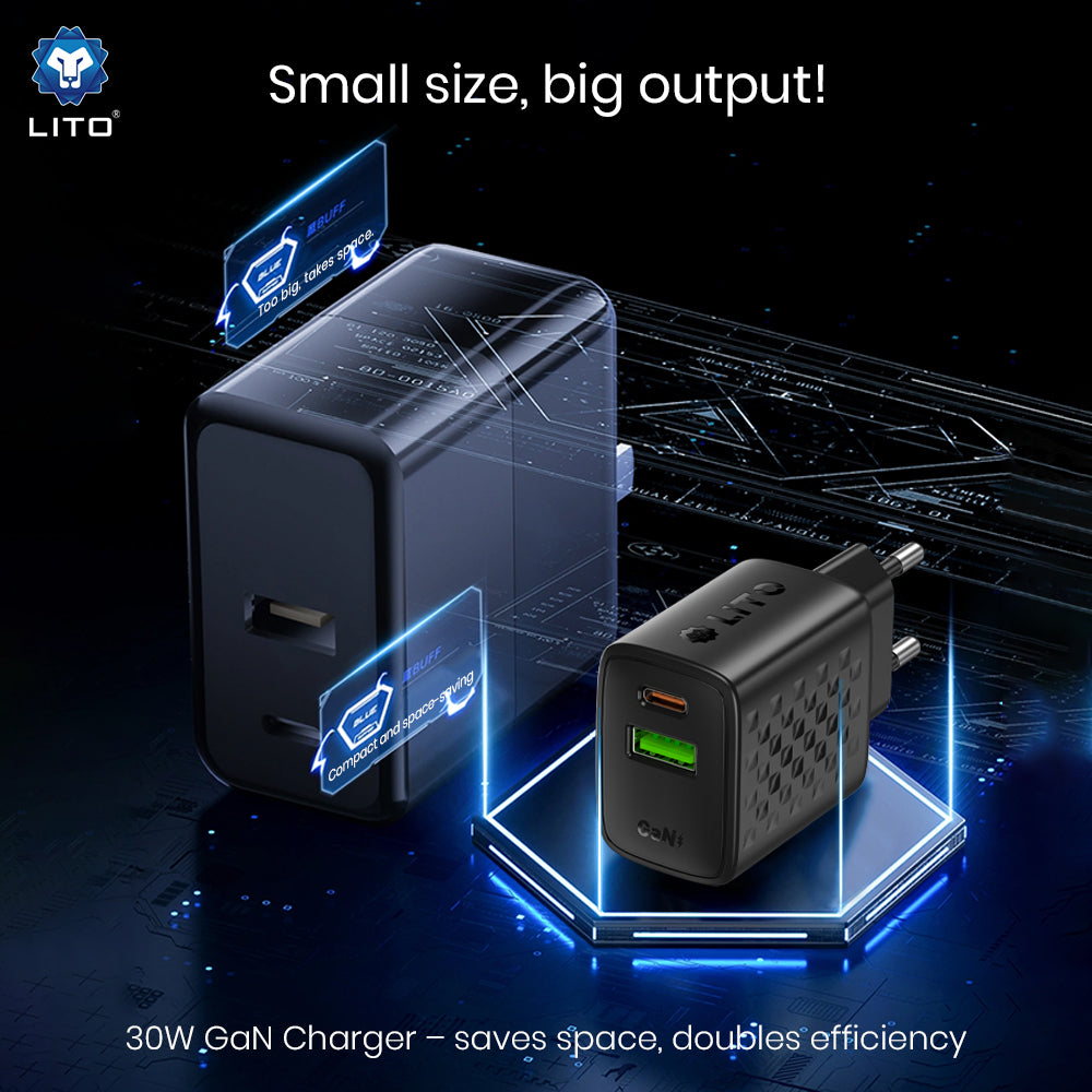 Síťová nabíječka Lito LC19, 30W, 3A, 1 x USB-A - 1 x USB-C, černá