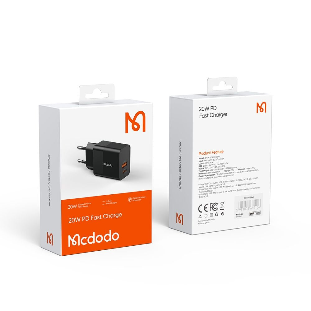 Síťová nabíječka McDodo CH-1951 Hydrogen, 20W, 3A, 1 x USB-A - 1 x USB-C, černá