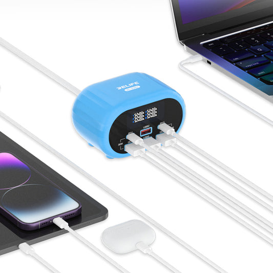 Nabíječka stanice Relife RL-309U, 72W, 5A, 2 x USB-C - 4 x USB-A, Modrá