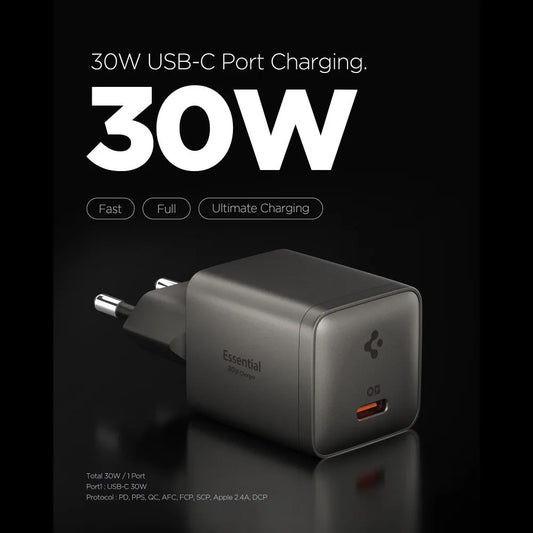 Síťová nabíječka Spigen EE301EU Essential, 30W, 3A, 1 x USB-C, šedá ACH10447