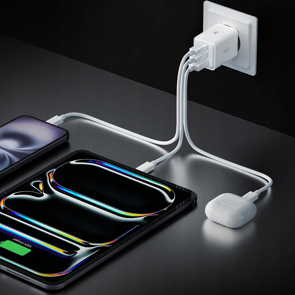 Síťová nabíječka Spigen EE473EU Essential, 47W, 3A, 1 x USB-A - 2 x USB-C, Bílá ACH09464