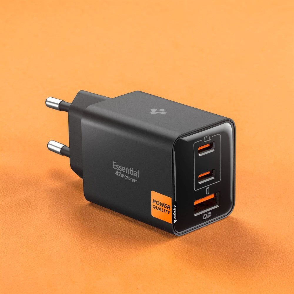Síťová nabíječka Spigen EE473EU Essential, 47W, 3A, 1 x USB-A - 2 x USB-C, Černá ACH09465