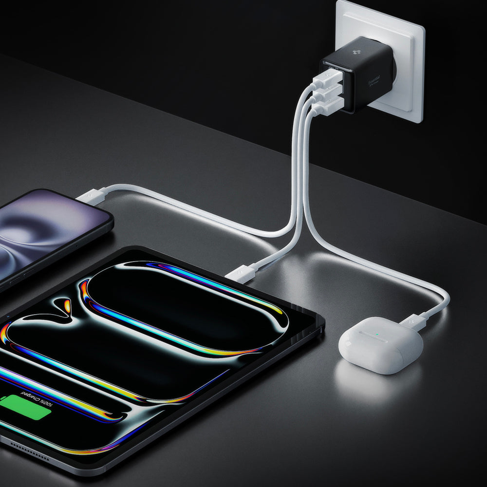 Síťová nabíječka Spigen EE473EU Essential, 47W, 3A, 1 x USB-A - 2 x USB-C, Černá ACH09465