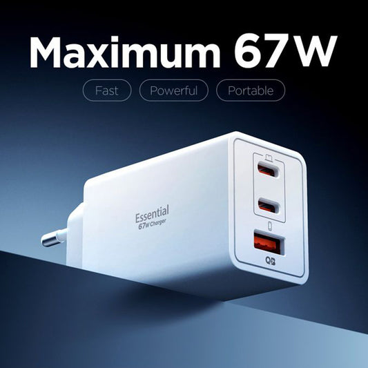 Síťová nabíječka Spigen Essential, 67W, 3.25A, 1 x USB-A - 2 x USB-C, Bílá ACH08710