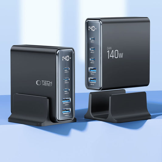 Tech-Protect DC140W Síťová nabíječka DC140W, 140W, 3A, 2 x USB-A - 3 x USB-C, černá