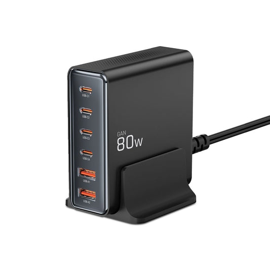 Síťová nabíječka Tech-Protect DC80W, 80W, 3A, 2 x USB-A - 4 x USB-C, černá