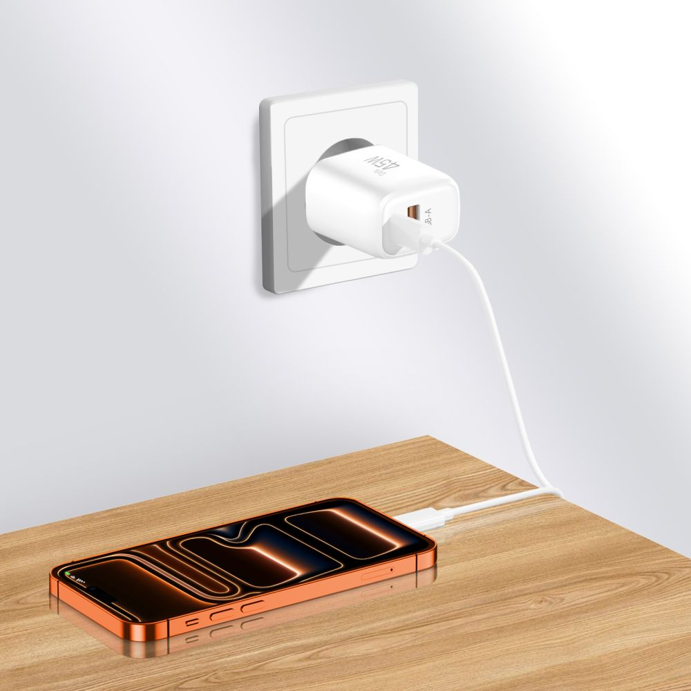 Síťová nabíječka Tech-Protect NCA45W, 45W, 3A, 1 x USB-A - 1 x USB-C, Bílá