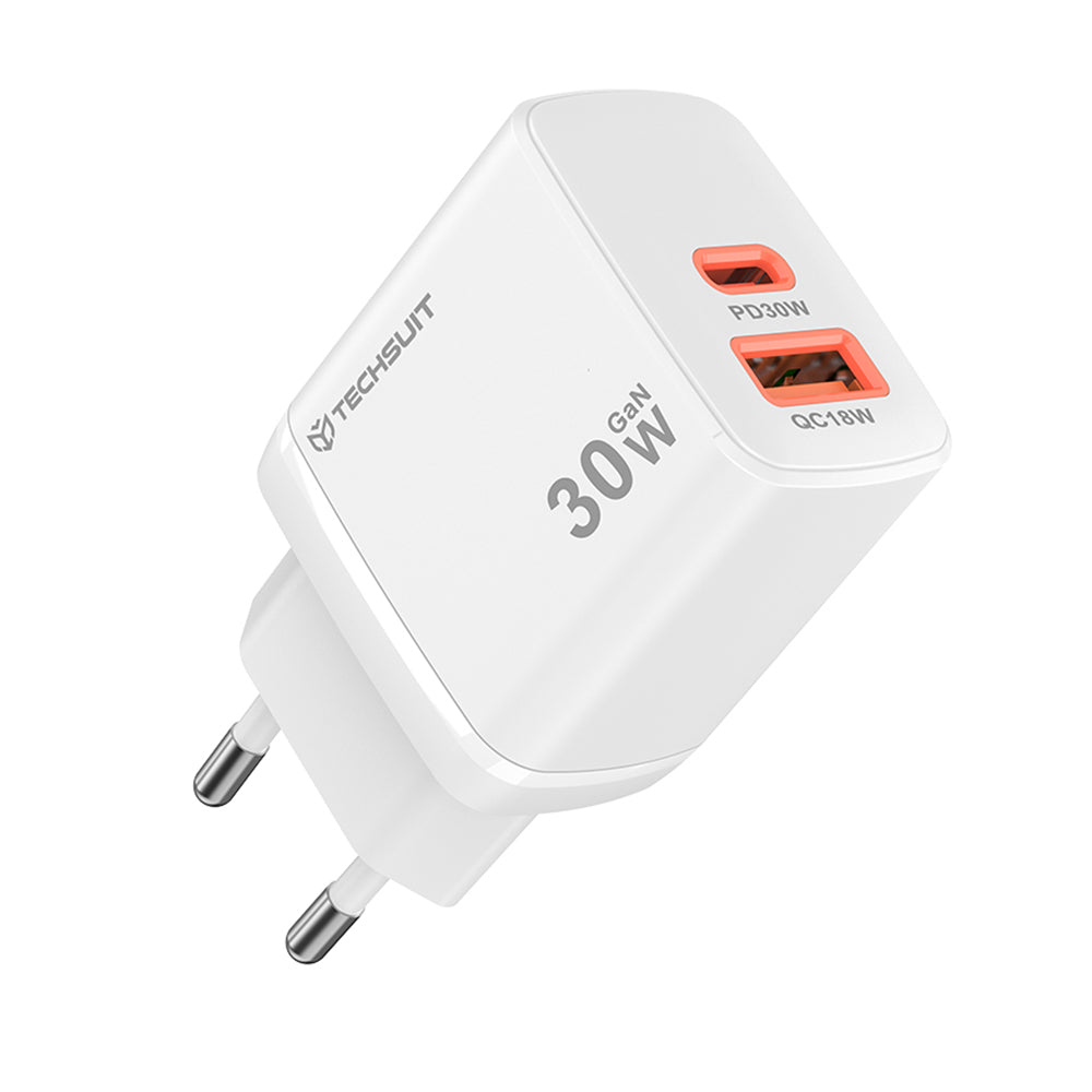 Síťová nabíječka Techsuit CH1 Duonix, 30W, 3A, 1 x USB-A - 1 x USB-C, Bílá