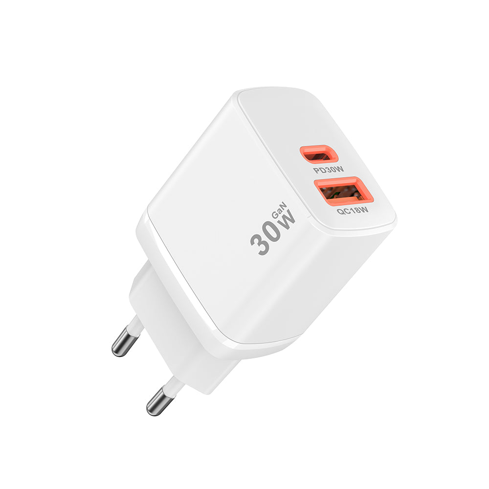 Síťová nabíječka Techsuit CH1 Duonix, 30W, 3A, 1 x USB-A - 1 x USB-C, Bílá