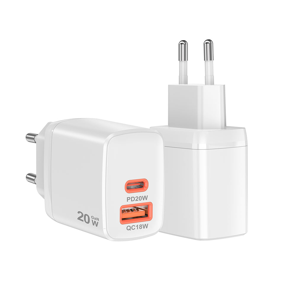 Síťová nabíječka Techsuit CH2 Duonix, 20W, 3A, 1 x USB-A - 1 x USB-C, Bílá