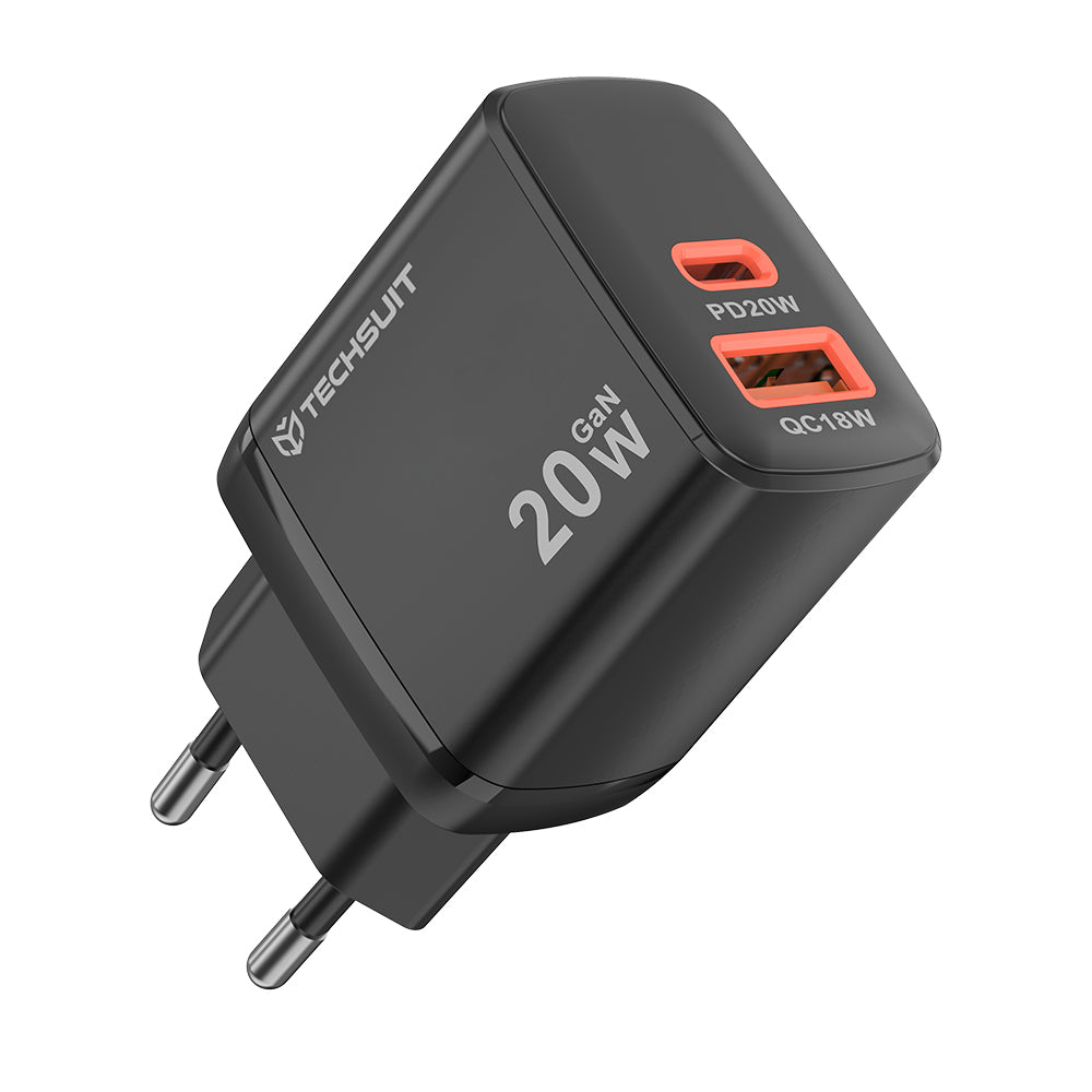 Síťová nabíječka Techsuit CH2 Duonix, 20W, 3A, 1 x USB-A - 1 x USB-C, černá