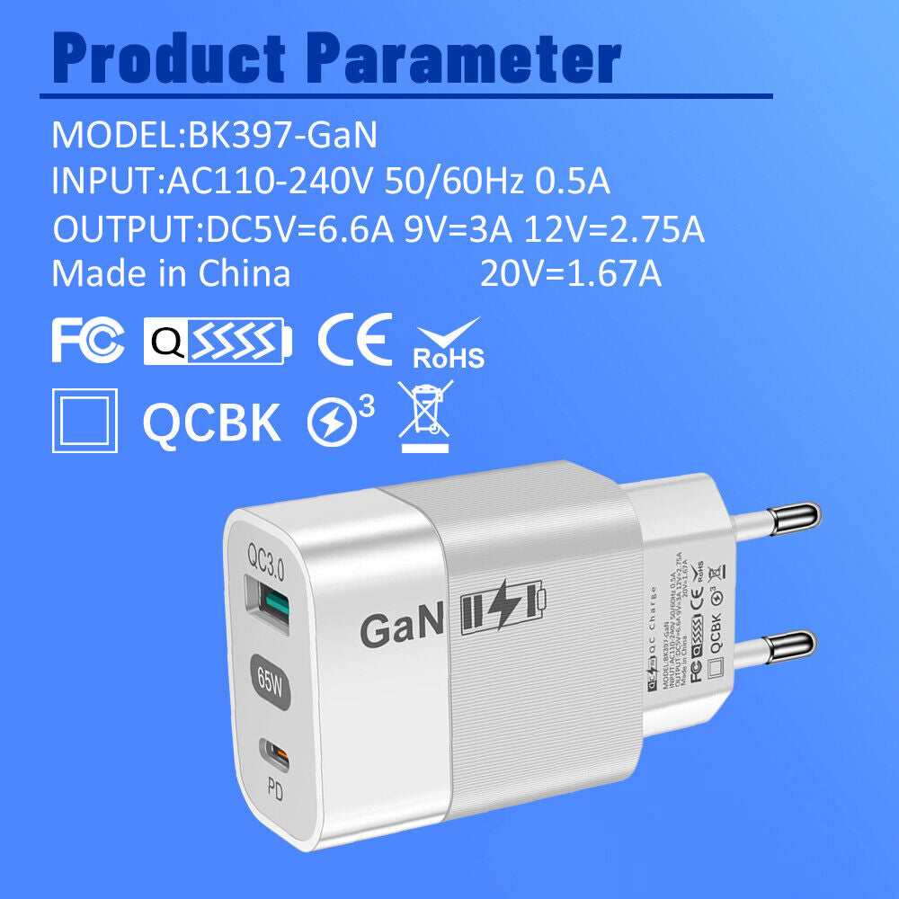 Síťová nabíječka Techsuit CHPD131, 65W, 3.25A, 1 x USB-A - 1 x USB-C, Bílá