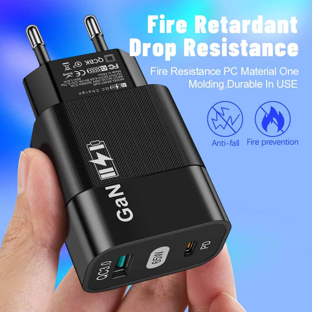 Síťová nabíječka Techsuit CHPD131, 65W, 3.25A, 1 x USB-A - 1 x USB-C, Černá