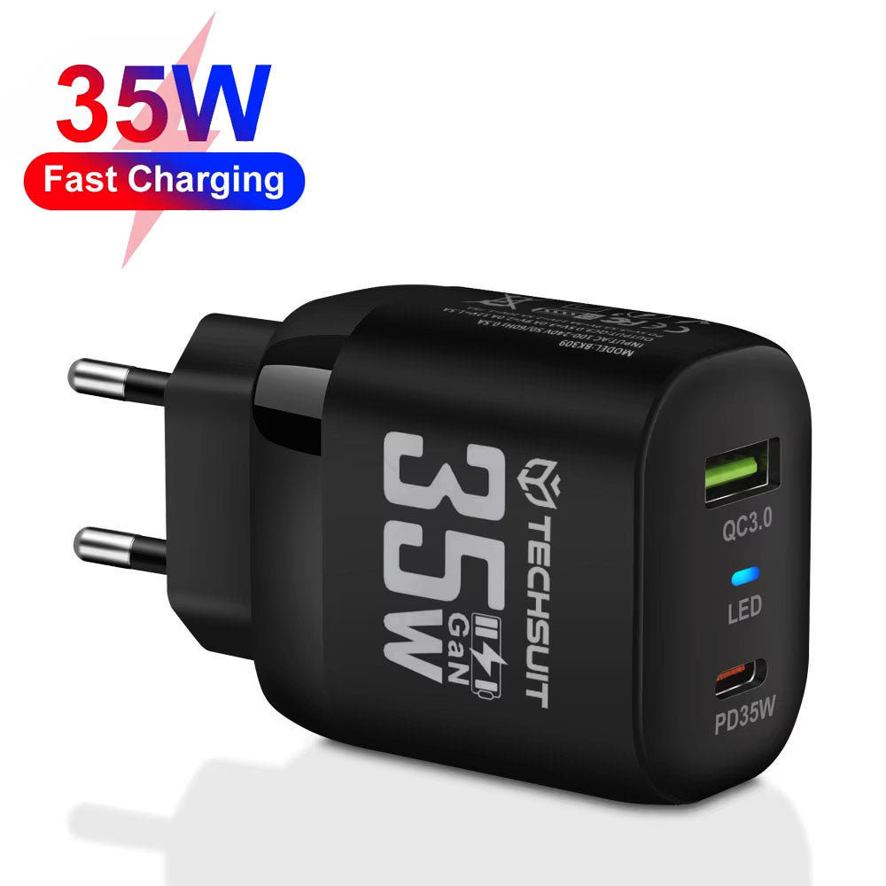 Síťová nabíječka Techsuit CHPD174, 35W, 3A, 1 x USB-A - 1 x USB-C, černá